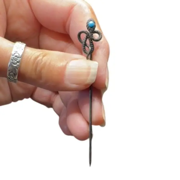 Sterling Silver Victorian Snake Brooch French Opaline Stone