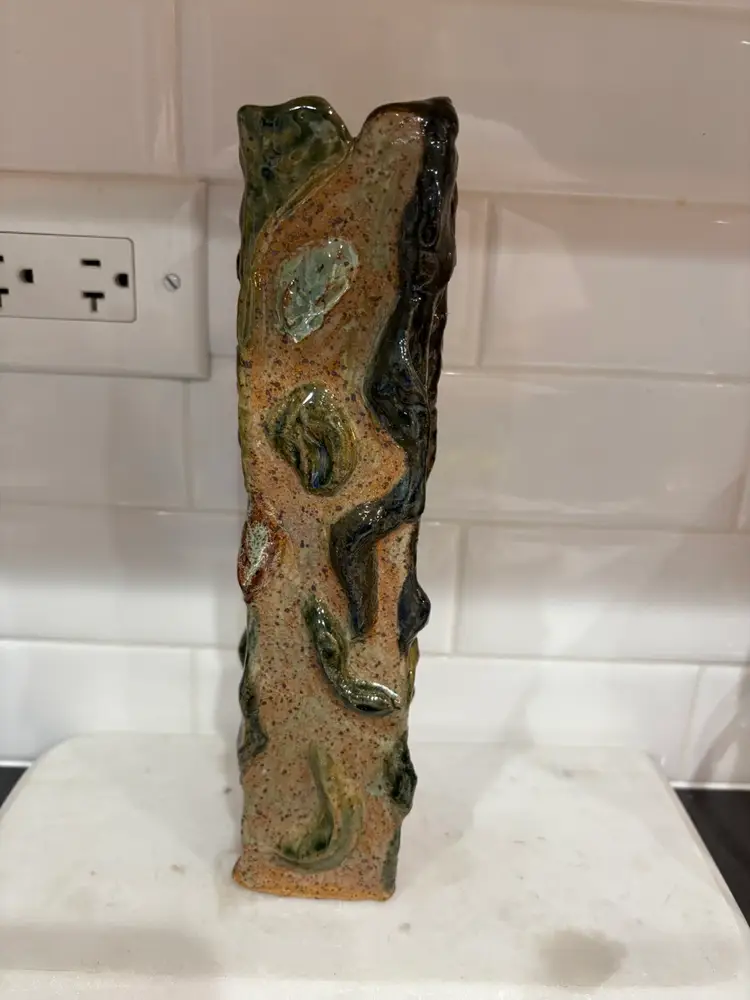 Primitive Pottery Vase Signed By Artist