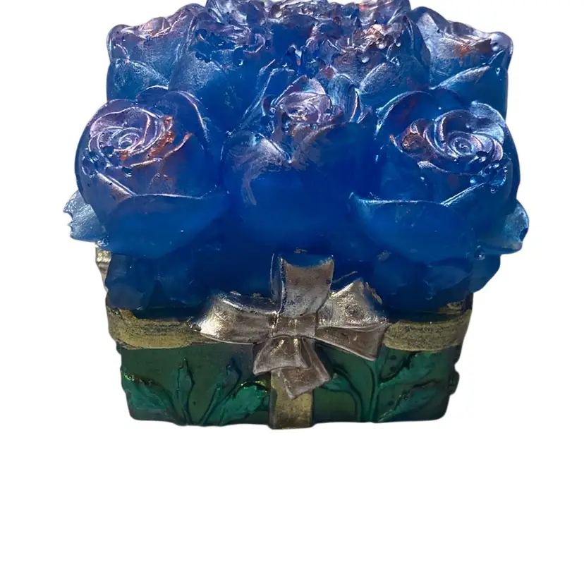 Purple And Blue Handmade Resin Roses Gift Box Figurine
