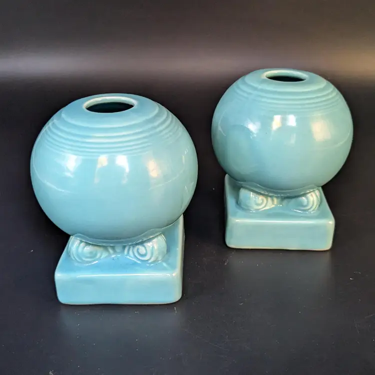 Vintage Set of (2) Fiesta by Homer Laughlin Turquoise Bulb Candlestick Holders