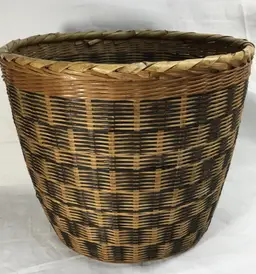 VTG fine weave basket, Japan, bamboo wicker, dark & light checkerboard pattern