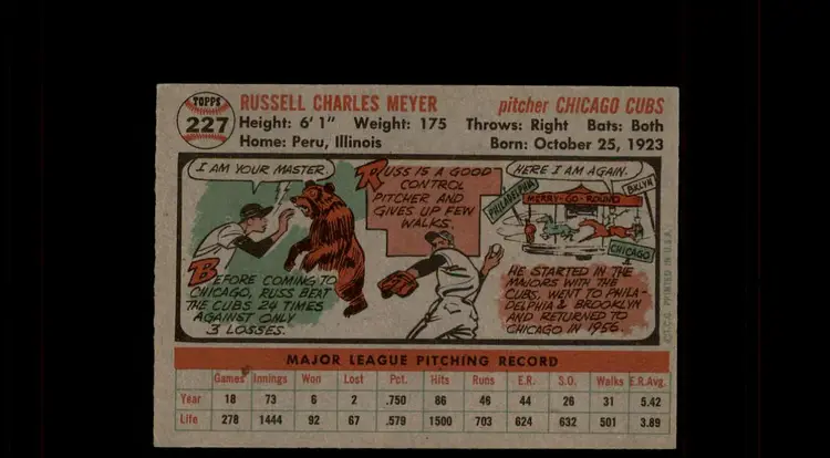 1956 Topps #227 Russ Meyer - (pk-tl2) - Chicago Cubs