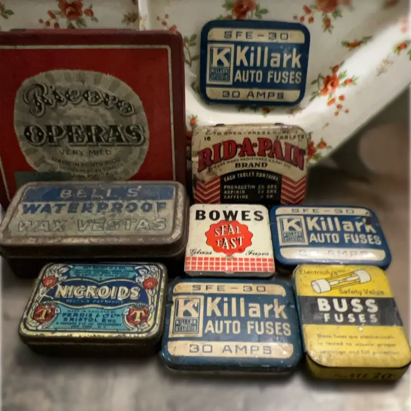 Set Of 9 Metal Tin Boxes