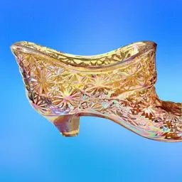 Vintage L.E. Smith Iridescent Amber Carnival Glass Daisy & Button Shoe