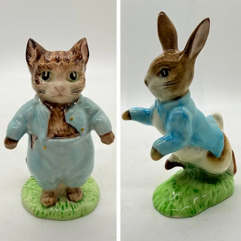 Beatrix Potter's Peter Rabbit & Tom Kitten Figurines England 1948 F. Warne & Co.
