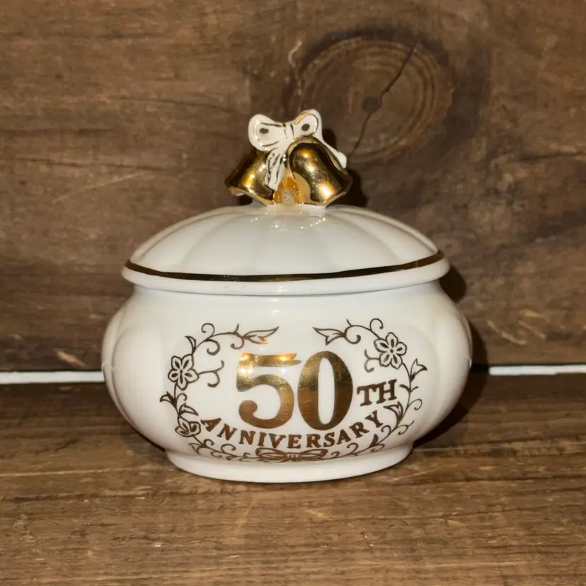 Vintage 1978 Enesco 50th Anniversary Trinket Box, Made In Taiwan