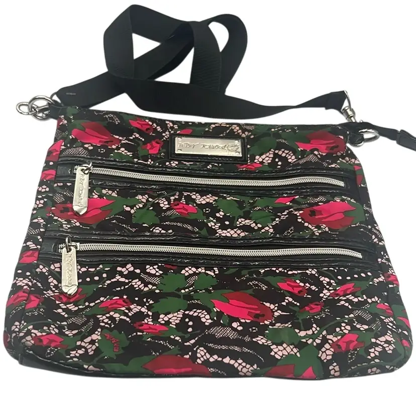 Betsy Johnson Rose Floral Crossbody Purse 12” x 11”