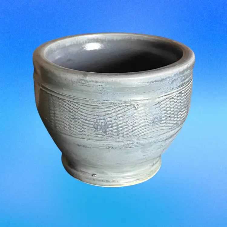 Blue Glazed Pottery Vase 3.25” Signed