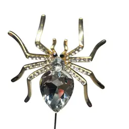 Gold Toned Spider With Large Faucet Crystal Belly Stone And Rhinestone Legs. Black Rhinestone Eyes.