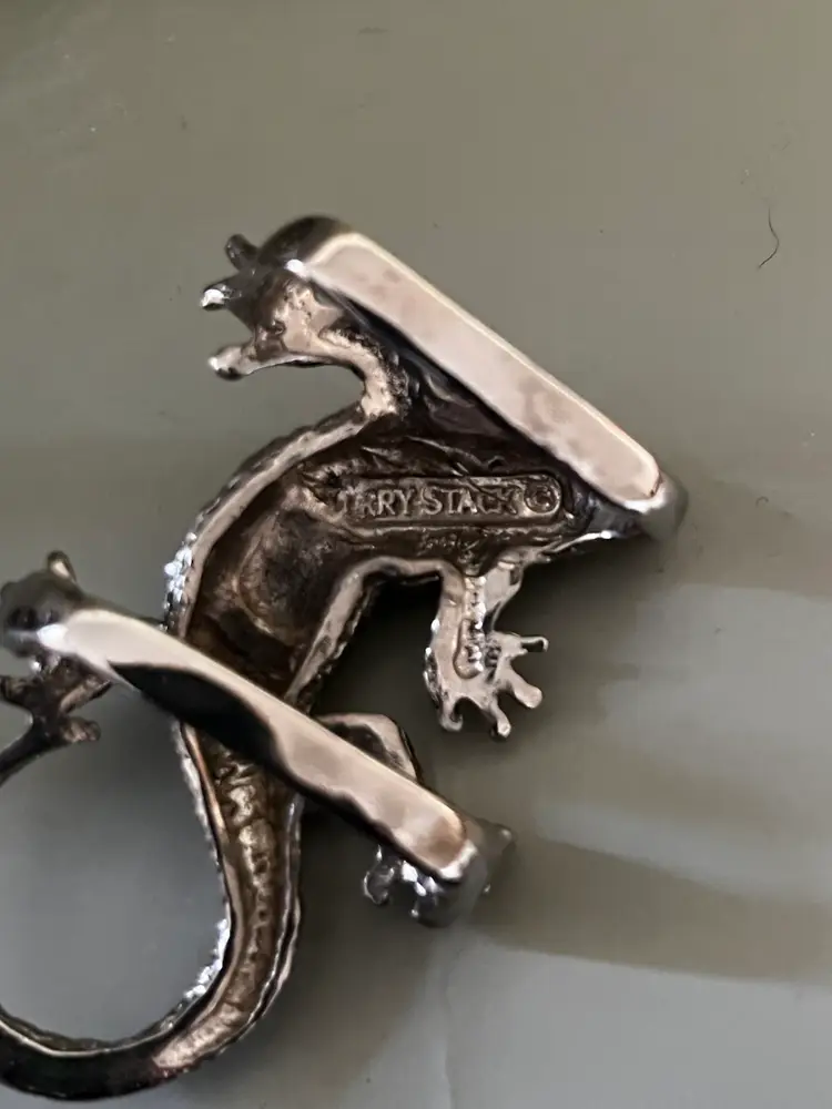 Vintage 1993 Terry Stack Southwest Silver Tone Lizard Belt Decor Slide