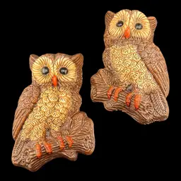Set 2 Homco Owls Hanging Wall Decor 6”