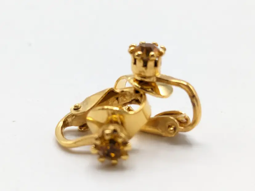 Gold Tone Topaz Color Stones Clip On Earrings Jewelry