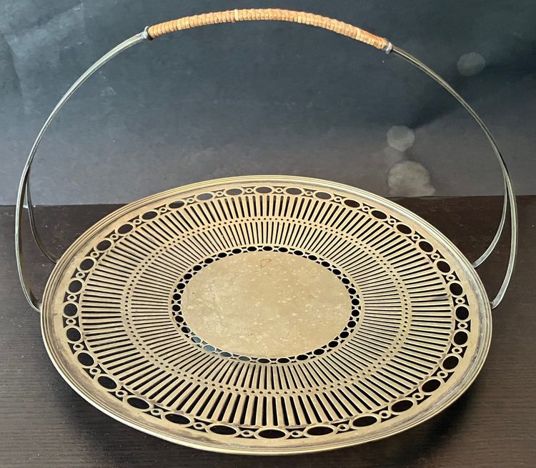 Vintage Metal Serving Platter with Handle