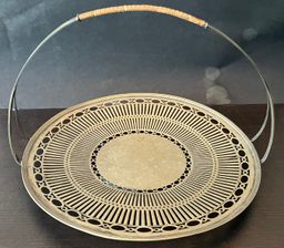 Vintage Metal Serving Platter with Handle