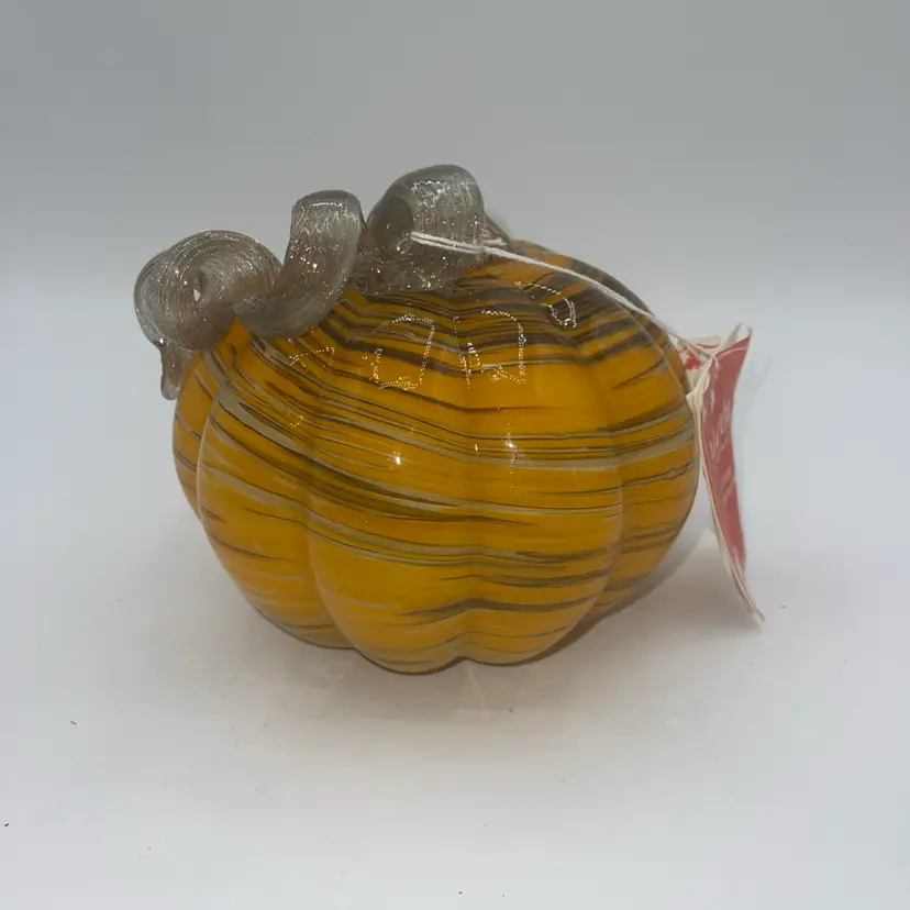 HAND BLOWN ART GLASS LARGE MULTI COLOR  BROWN 6-1/2" PUMPKIN Martha Stewart