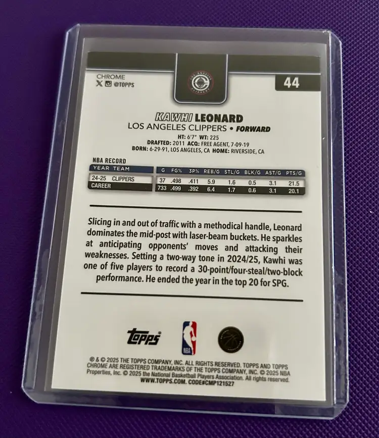 Kawhi Leonard Topps Chrome Green Parallel /199