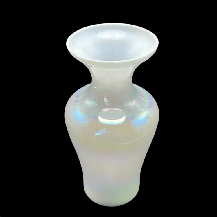 Cambridge Art Deco White Iridescent Opalescent Hand Blown Glass Vase Urn VTG