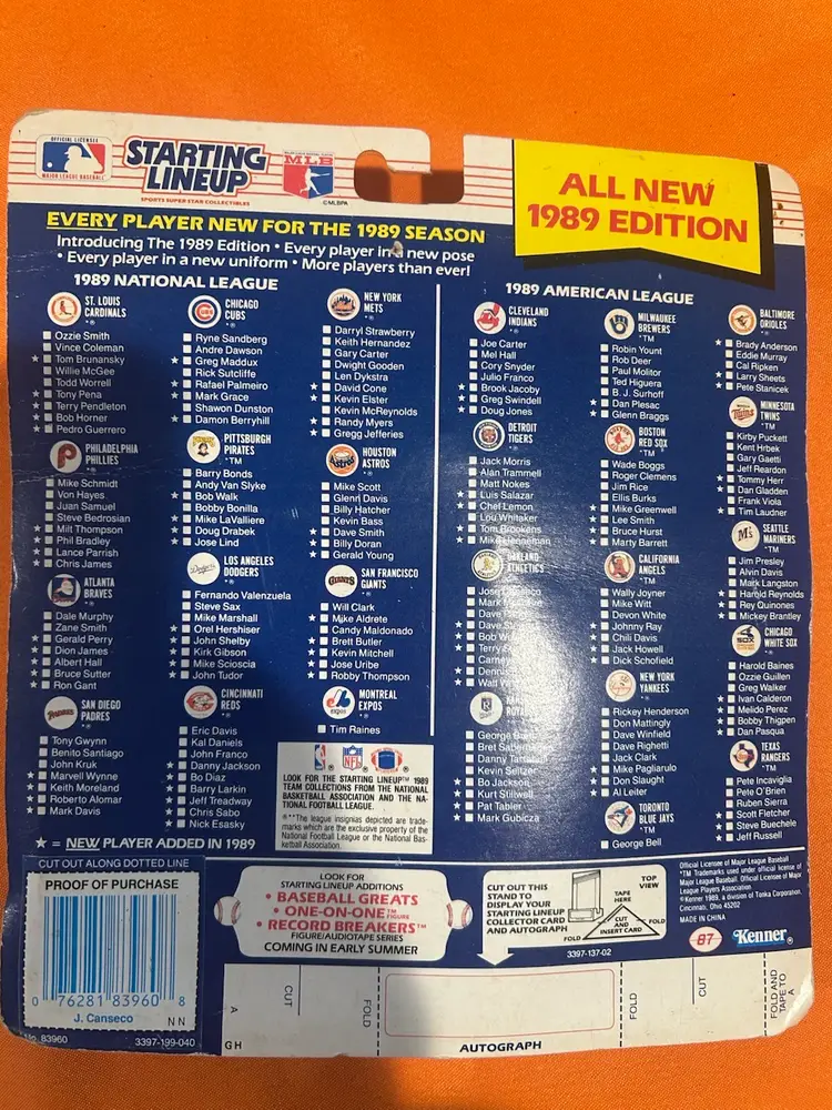 Vintage 1989 JOSE CANSECO Oakland Athletics A's Starting Lineup Bash Brother