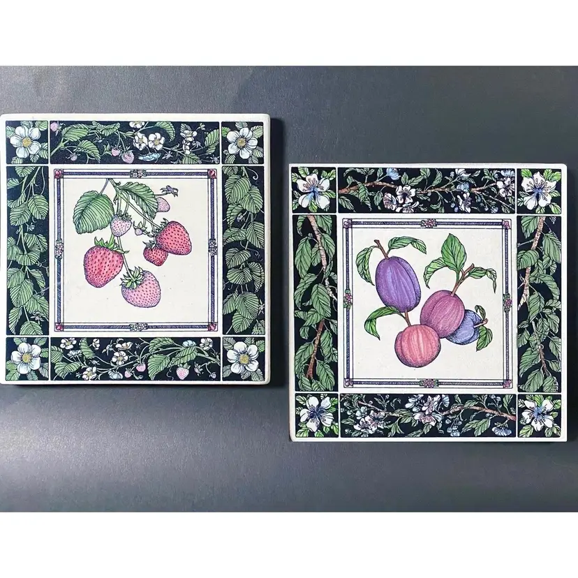 *VTG* Santa Barbara Ceramic Design Trivets Strawberry/Plum Art Pottery