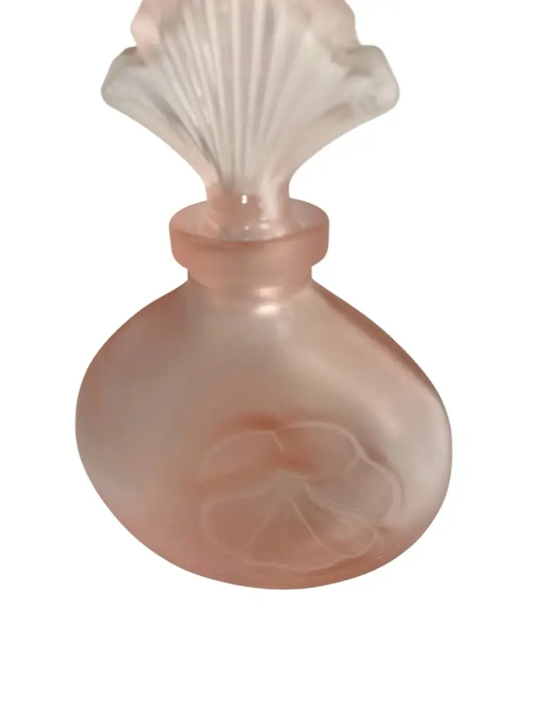 Frosted Pink Satin Glass Perfume Bottle Art Deco Stopper Empty