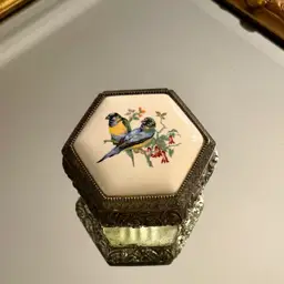 Hexagonal Silver-toned Bird Trinket Box *CALL OUT*