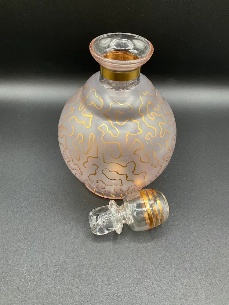 Frosted Italian Decanter With Gold Accents