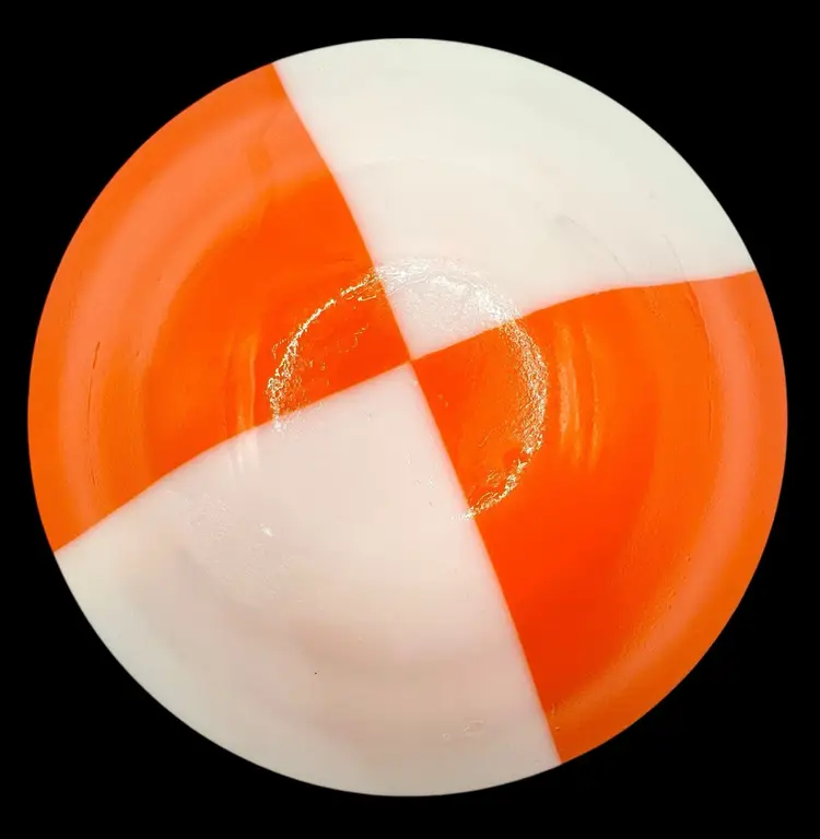 Fused Studio Art Glass Low Bowl Round Orange White Sprinkle Abstract 8.5”
