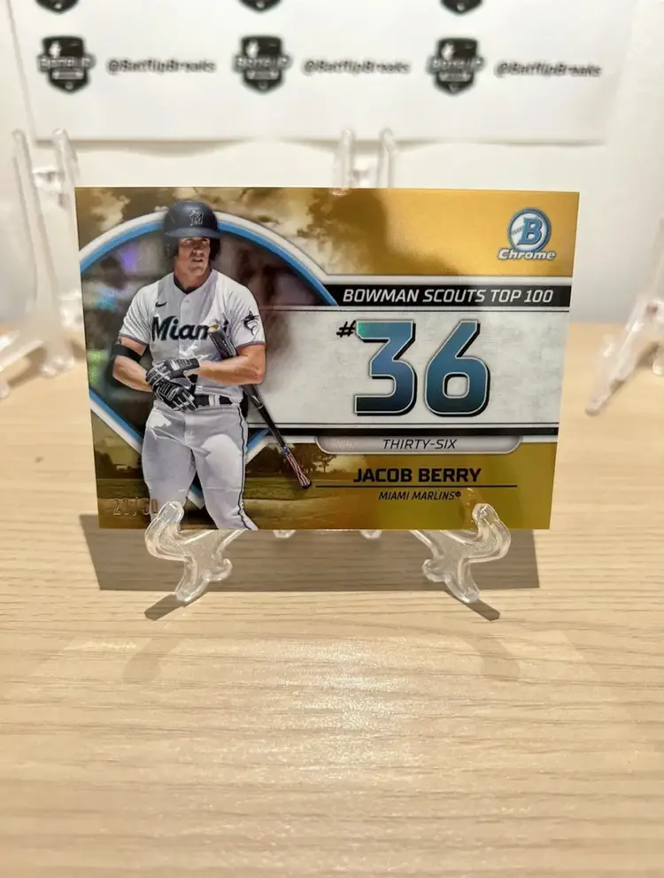 Jacob Berry 2023 Bowman Chrome Top 100 Prospects Gold Refractor Insert /50 #BTP-36 Miami Marlins