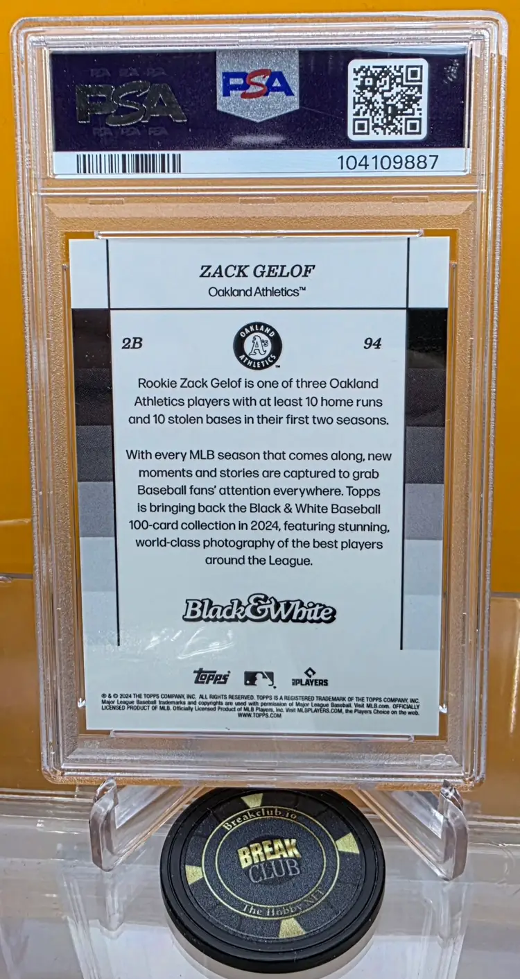 Zack Gelof 2024 Topps Black & White /10 Red Rookie RC #94 PSA Graded Gem Mint 10 Oakland Athletics