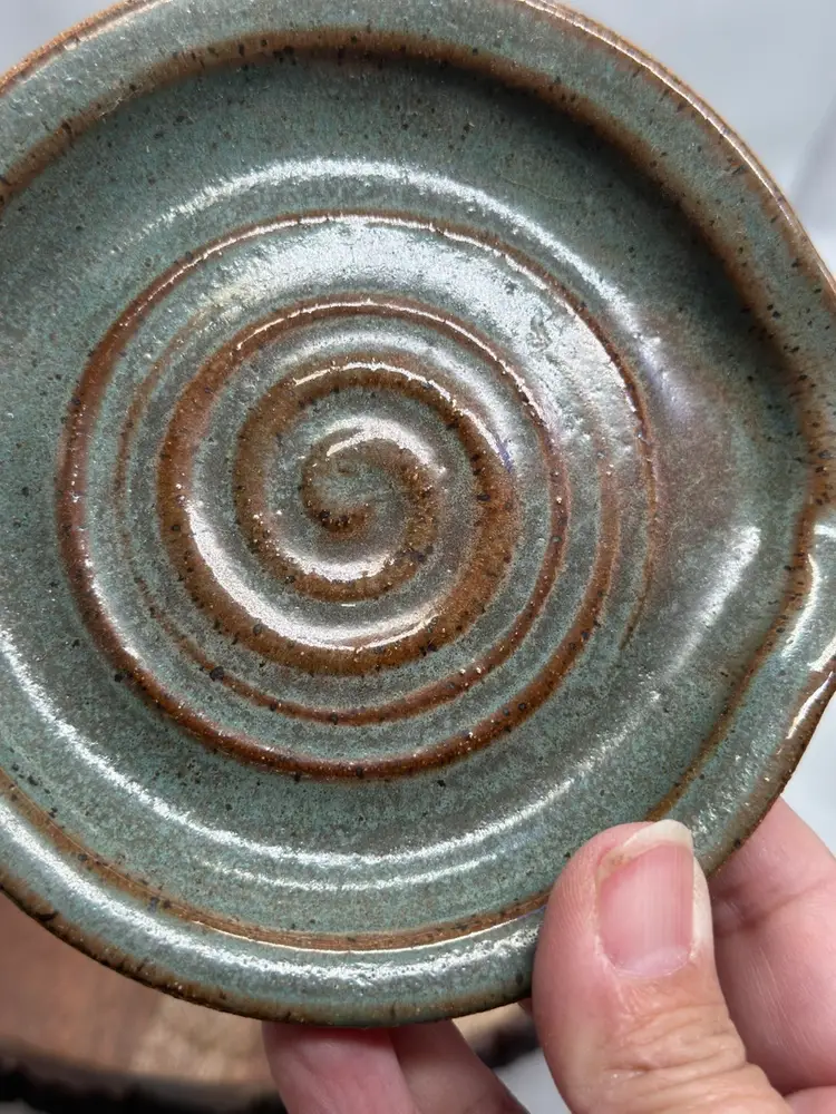 Art Pottery Handmade Spoon Rest Trinket Dish Dresser Signed