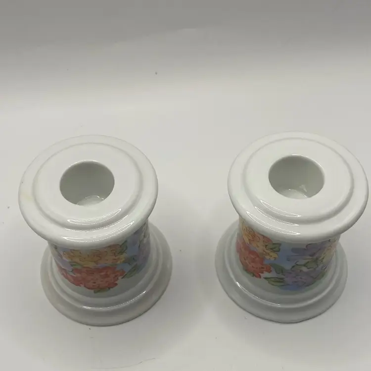 2 Vintage Avon Floral Candlestick Holders