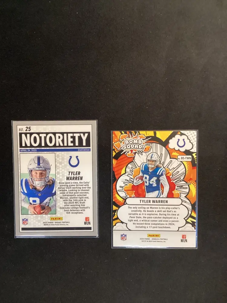 Tyler Warren Donruss Bomb Squad And Mosaic Notoriety Rookie Cards