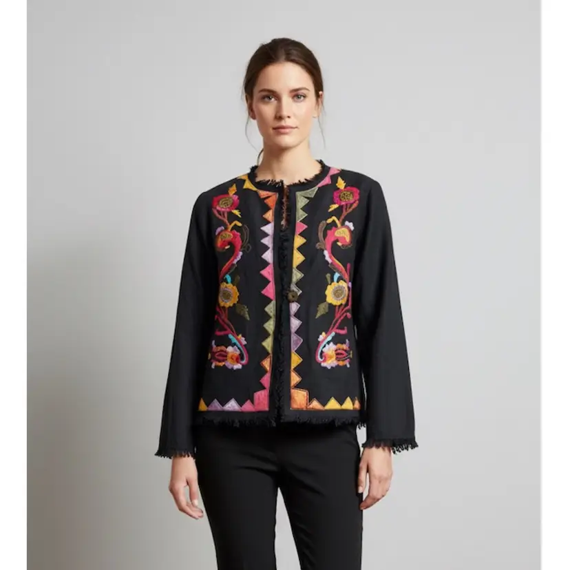 Indago Moon Button Blazer Jacket Size Small Made In India Quilted Fabric Boho