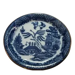 005 Ceramic Iron Stone, 3.75 Inch Blue Willow, Gilded Edge Butter Pat