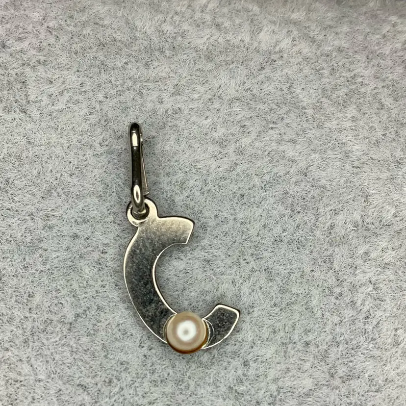 .925 Sterling Silver Charm Letter C W/Faux Pearl
