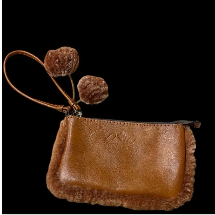 Patricia Nash Piedmont Sherpa Brown Italian Leather Wristlet