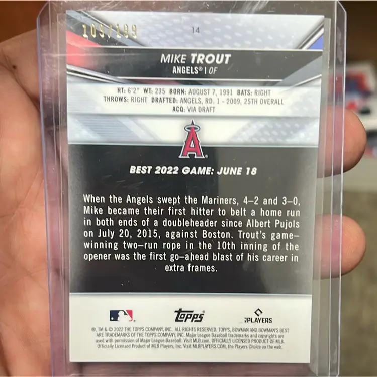 Mike Trout 2022 Bowman’s Best Aqua Lava Refractor /199