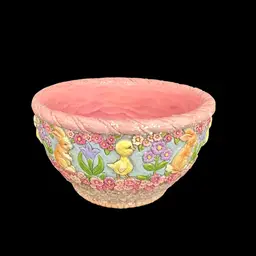 Jim Shore 2015 HELLO SPRING Pink Bunny & Chick 5.25" Bowl 4051410 Easter