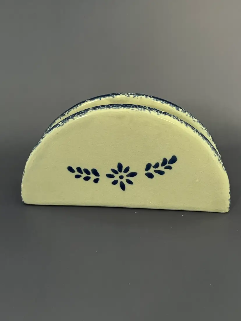 Sale! Vintage Loomco Spongeware Stoneware Napkin Holder