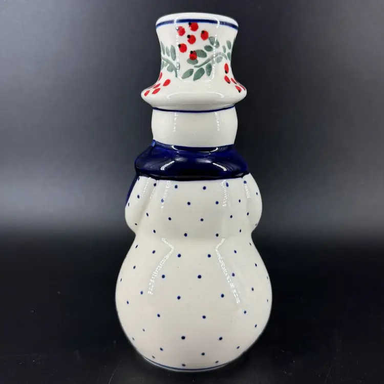 Polish Pottery Snowman Candle Holder