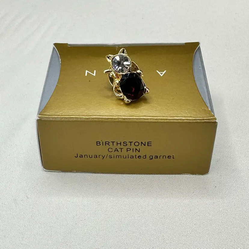 A141 - Avon 1999 Birthstone Cat Pin January Simulated Garnet
