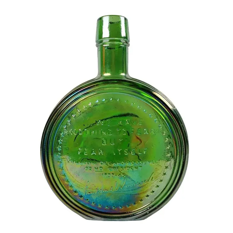 Wheaton Bottle Franklin Delano Roosevelt FDR First Edition Green Carnival Glass