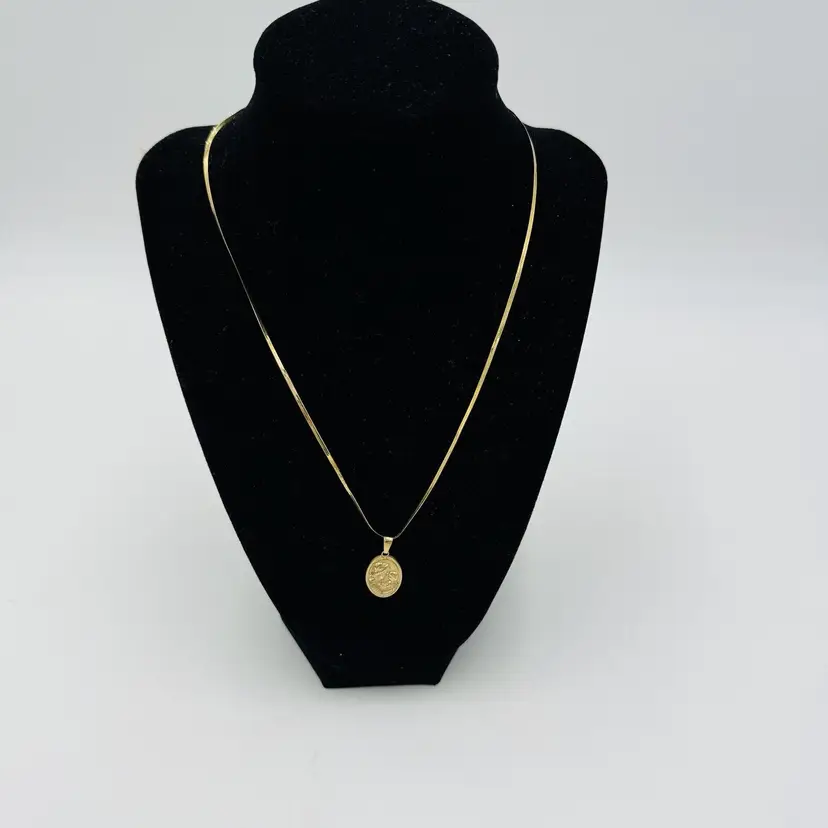 Herringbone 14k Gold Necklace 585 Women 10in w/ 10k JJT Pendant Jewelry Vintage