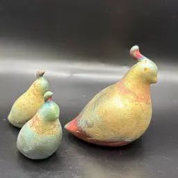Jeremy Diller Raku Quail Family Signed