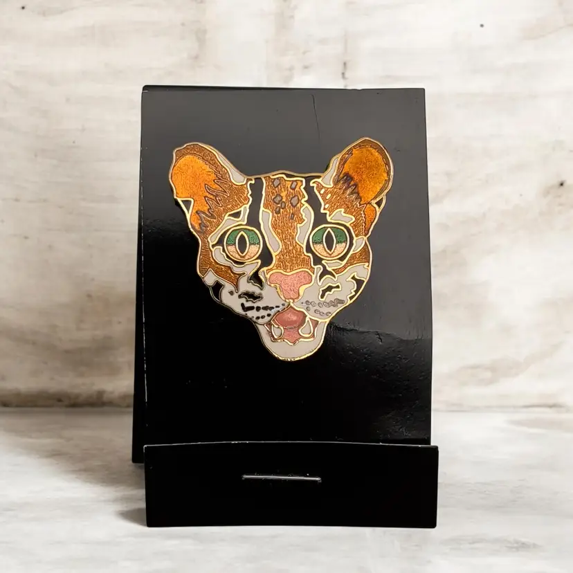 Vtg Wm Spear Ocelot Leopard Gold Tone Enamel Pin Brooch Original Pkg.