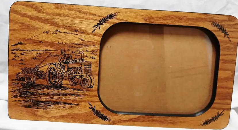 Rustic Tractor Engraved Wooden Frame