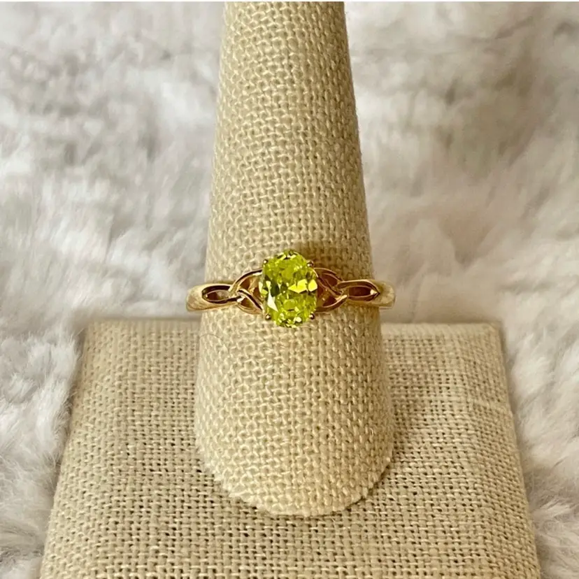 Sterling Silver Gold filled Oval Apple Green CZ Ring