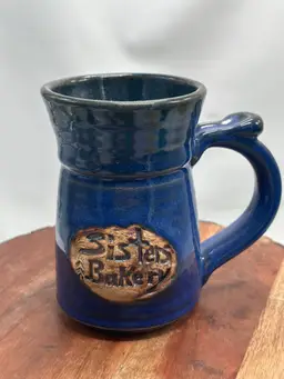 Mitch Pottery Sisters Bakery Oregon Large Mug Artist Signed Thumb Rest Beautiful