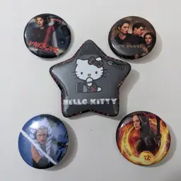 Mixed Button Lot - Hello Kitty, Twilight, Star Wars, Hunger Games, Sabrina