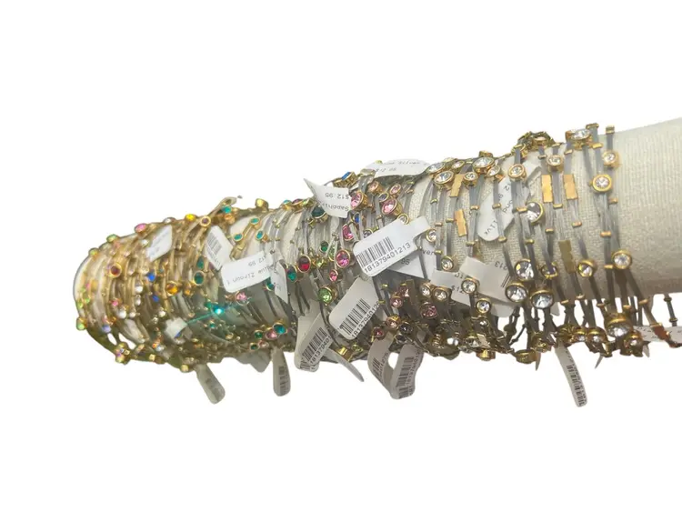 Lot Of 94 Assorted Colors Genuine Crystal And Gold Plated Stainless Steel Bracelets NOS